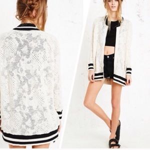 Free People Cotton Blend Lace Up Track Jacket